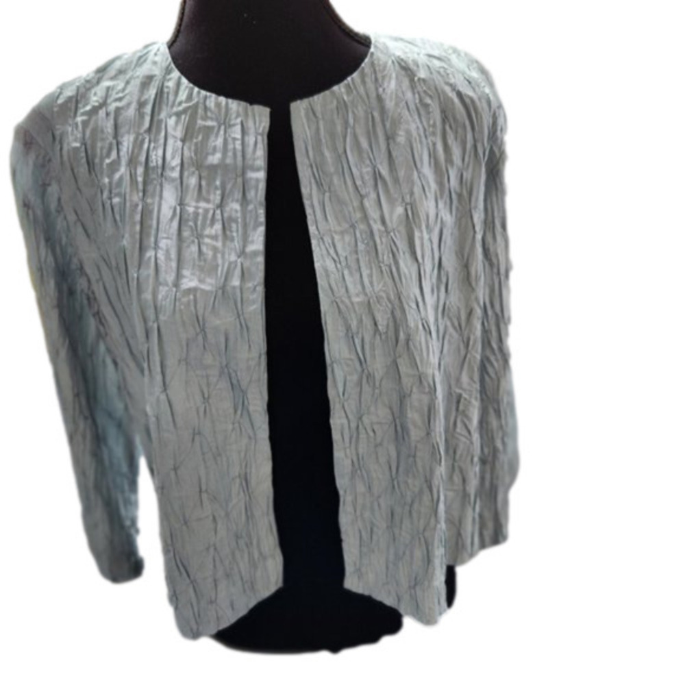 P242. Eileen Fisher Light Teal Blue Silk Evening Jacket |S